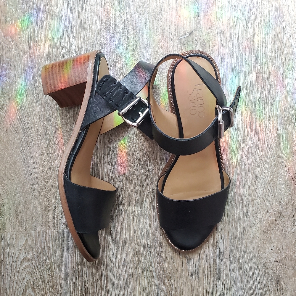 Franco Sarto Black Havana Leather chunky sandal.